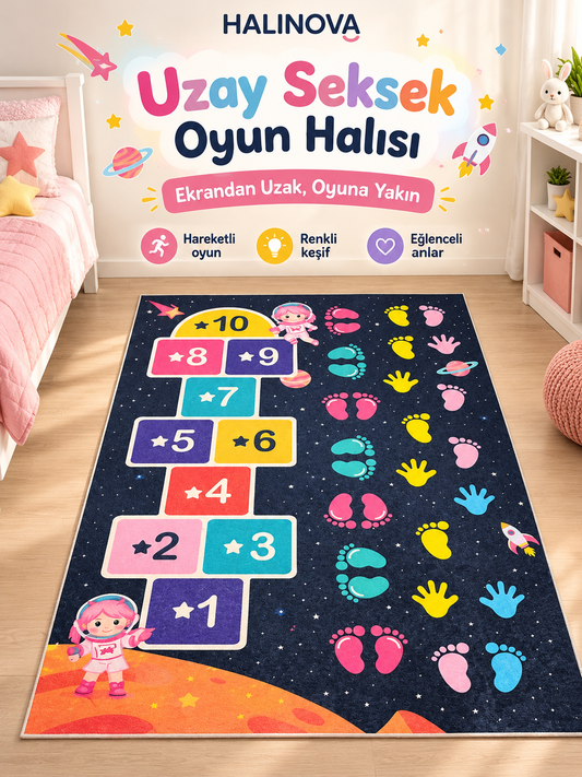 HALINOVA | Uzay Macerası Seksek Oyun Halısı